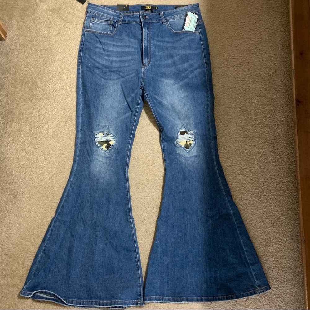 Bell bottom jeans with camo knees